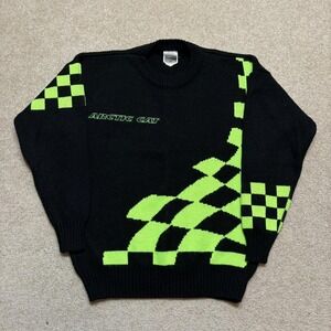 Vtg Arcticwear Arctic Cat Sweater Mens‎ Medium Black Neon Checkered Knit Racing